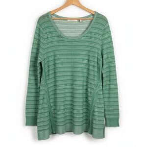 Soft Surroundings Womens M Coastal Nautical Leisure Boho Striped Braided Sweater